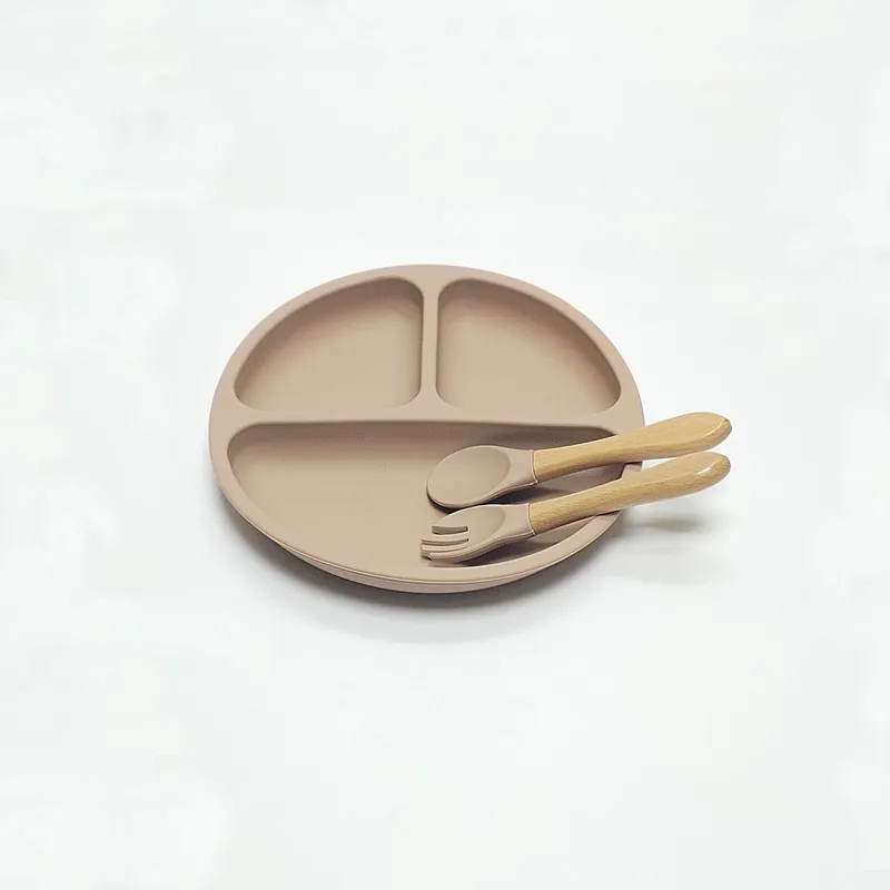 3pcs/Set Silicone Dinner Plate 3 Compartments Reinforced Suction Children's Silicone Bowl